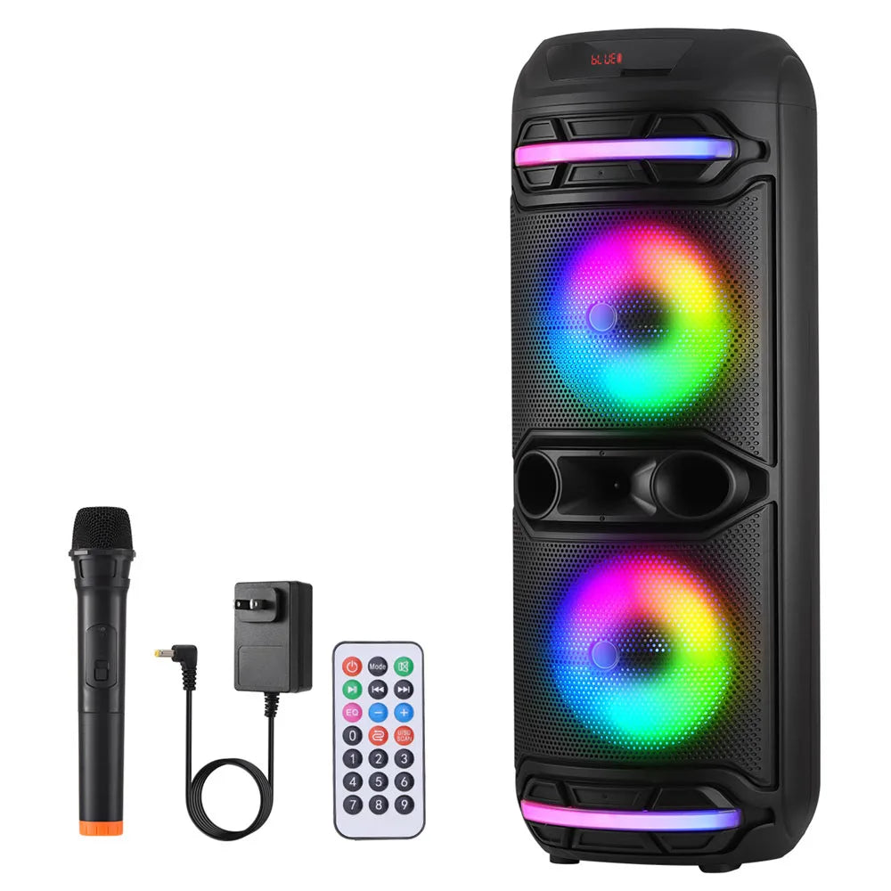 Dual 12" Party Boombox with Bluetooth, LED lights, and mic input