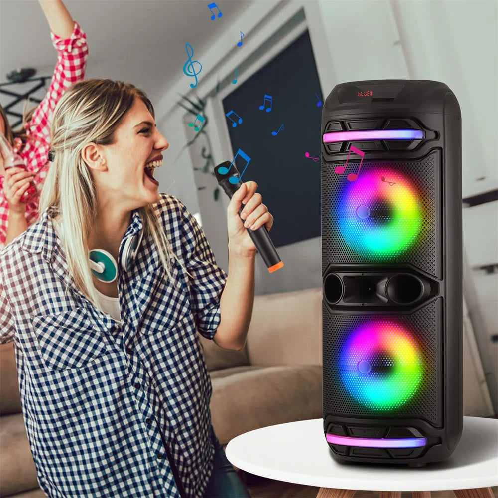 Dual 12" Party Boombox with Bluetooth, LED lights, and mic input
