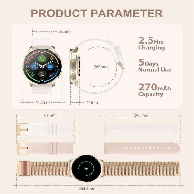 Women’s Waterproof Smartwatch with fitness tracking and heart rate monitor