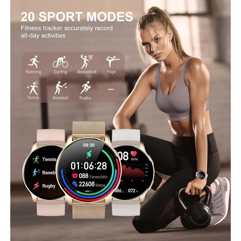 Women’s Waterproof Smartwatch with fitness tracking and heart rate monitor