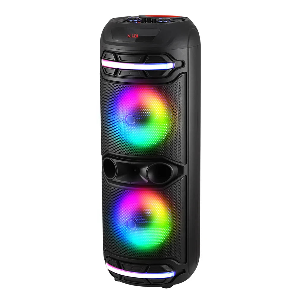 Dual 12" Party Boombox with Bluetooth, LED lights, and mic input