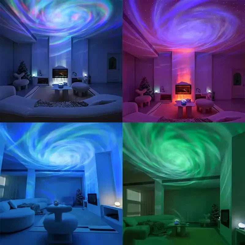 LED Galaxy Sky Projector casting stars and nebula lights indoors