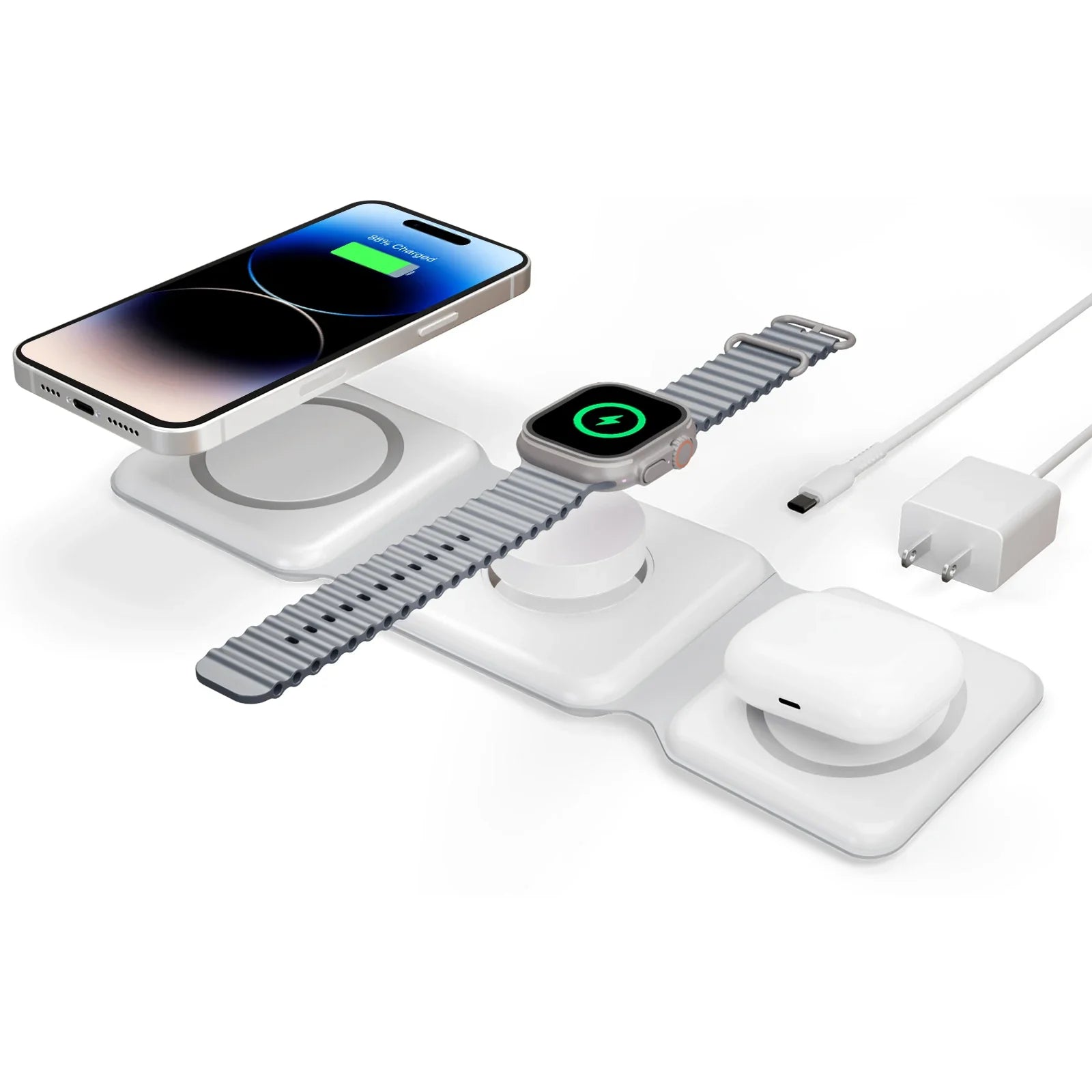 3-in-1 Travel Wireless Charger for phone, watch, and earbuds
