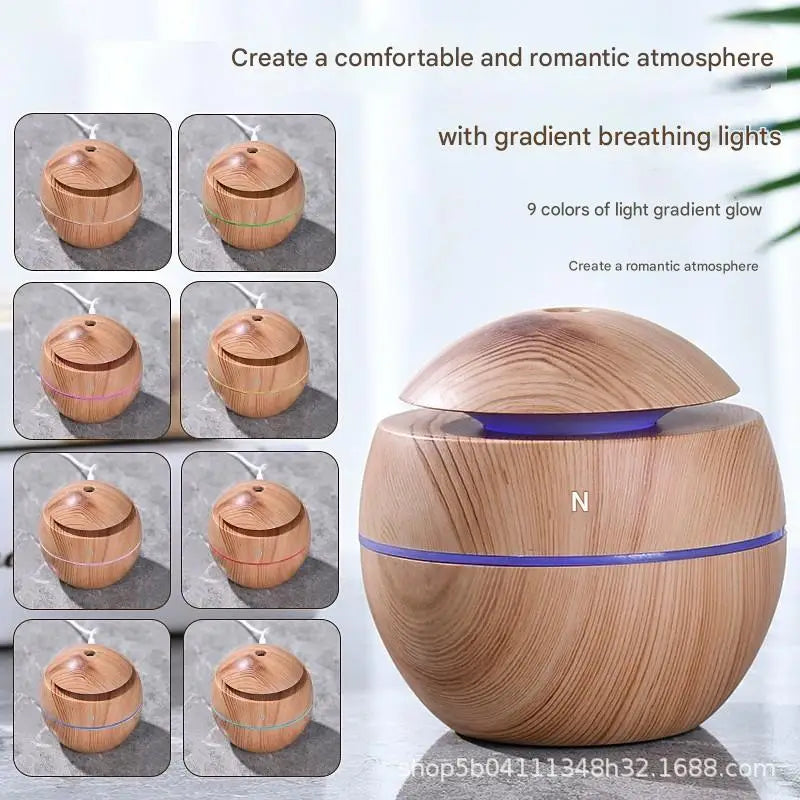 Wood Grain LED Humidifier with cool mist and color-changing lights