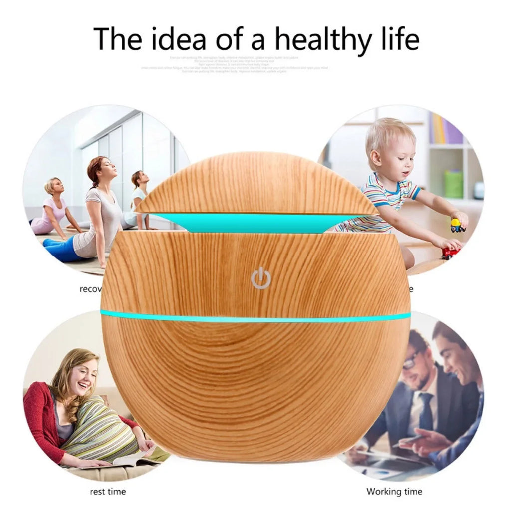 Wood Grain LED Humidifier with cool mist and color-changing lights