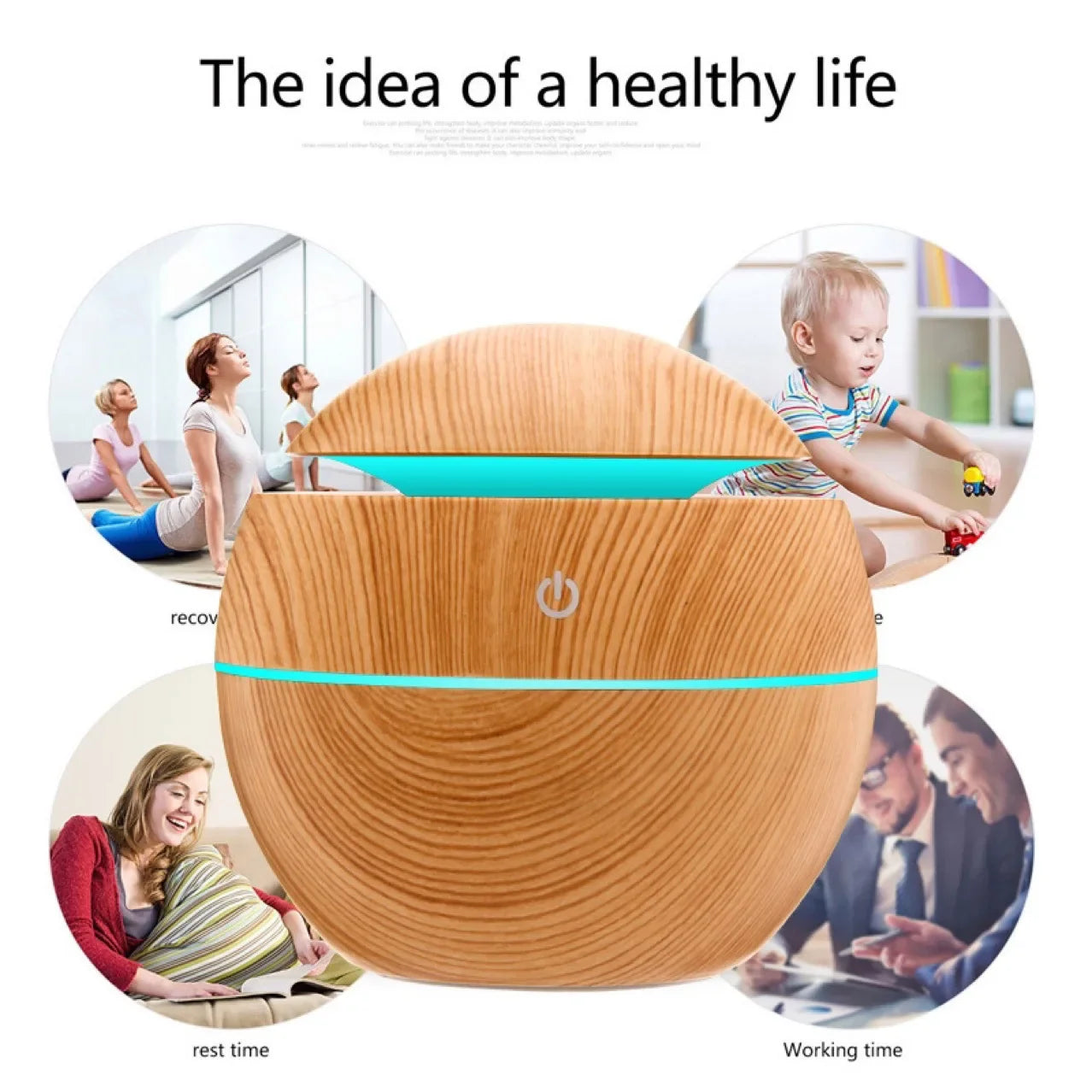 Wood Grain LED Humidifier with cool mist and color-changing lights